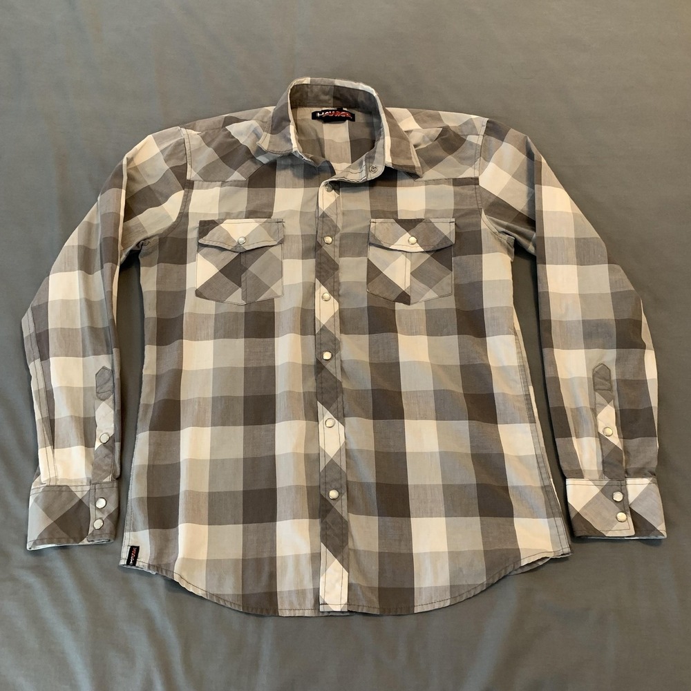 Tony Hawk Shirt Mens Small Gray Plaid Western Snap Front Long Sleeve Casual